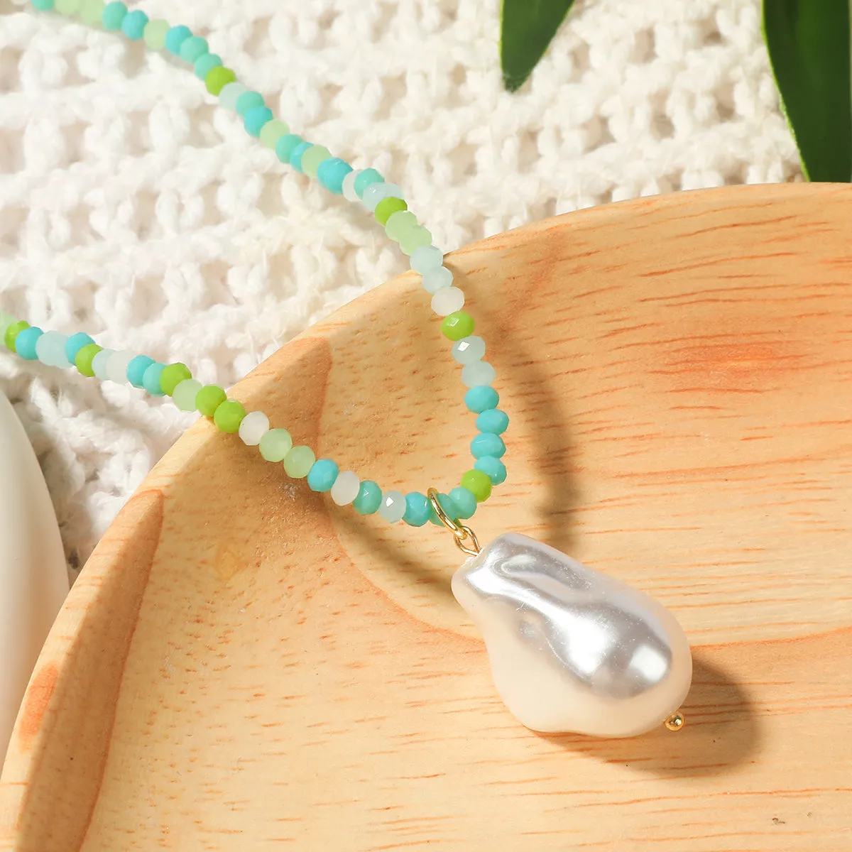 Pearl & Green Acrylic 18K Gold-Plated Flower Pendant Necklace
