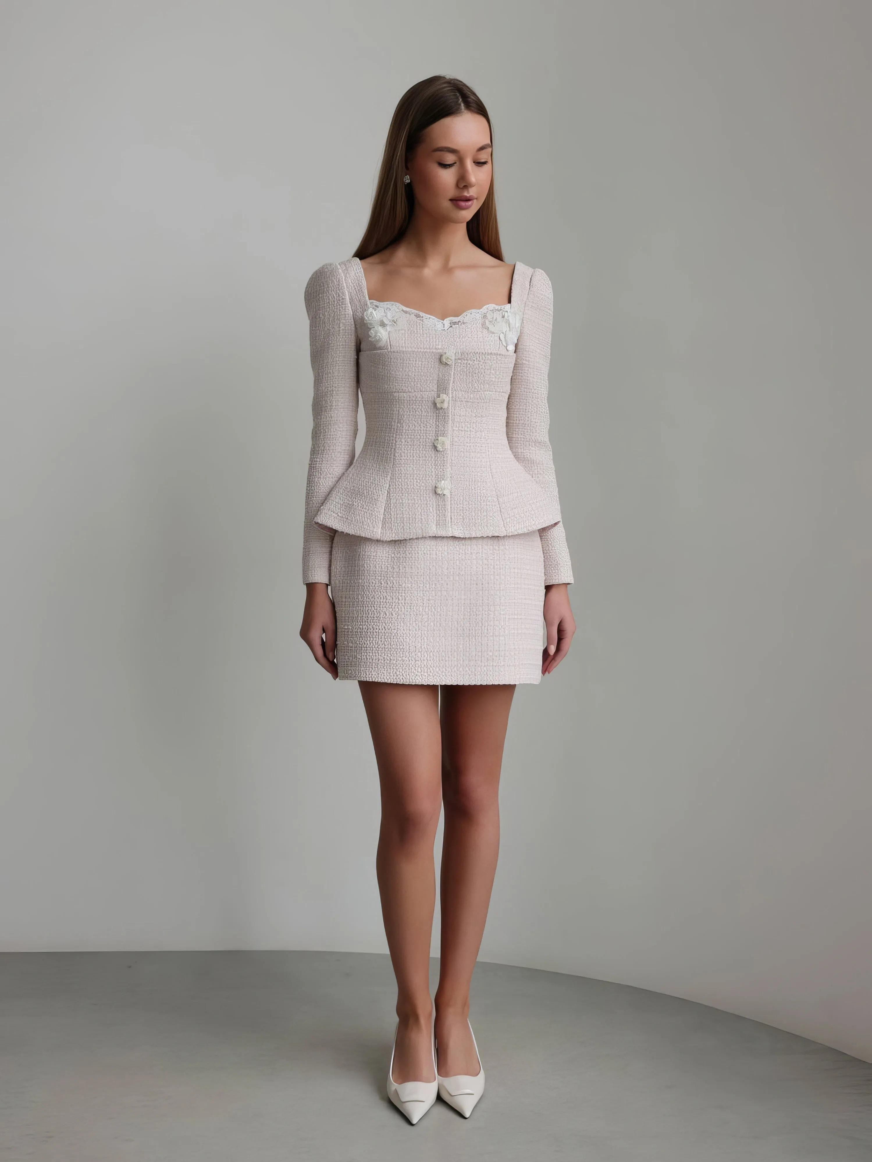 Pearl Bouclé Peplum Set