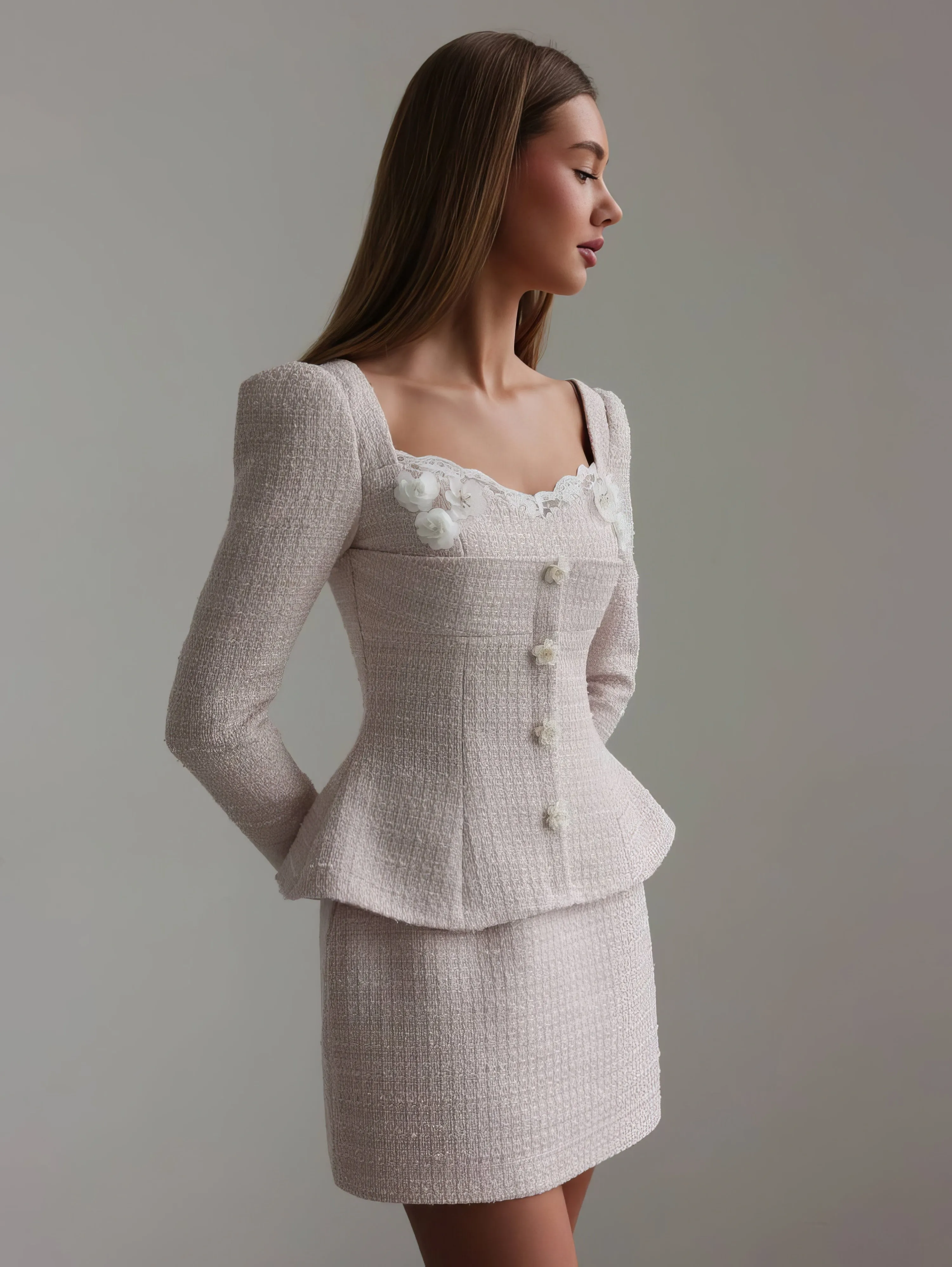 Pearl Bouclé Peplum Set
