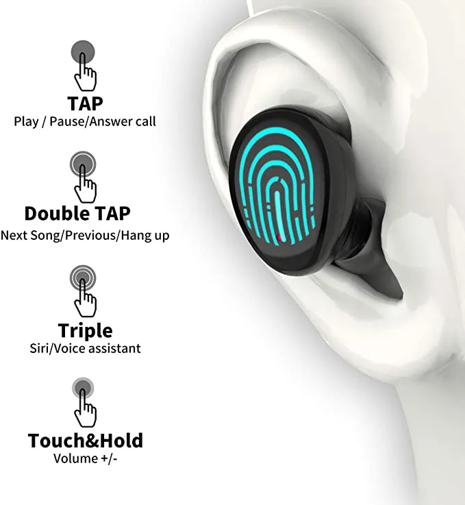 Peatop Wireless Earbuds Bluetooth V5.0 Wireless Headphones with Wireless Charging Case ,Stereo HiFi Sound Deep Bass Wireless Headphones ,IPX8 Waterproof Bluetooth Earbuds for Sports, Built-in Dual Mics Headset for iOS and Android