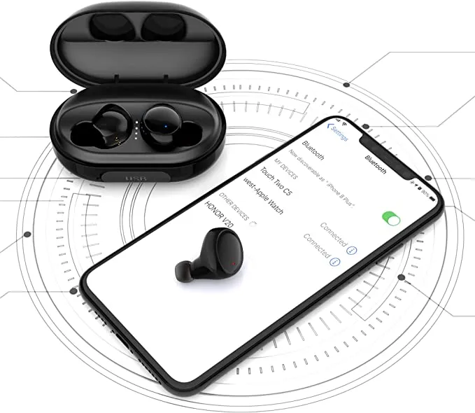 Peatop Wireless Earbuds Bluetooth V5.0 Wireless Headphones with Wireless Charging Case ,Stereo HiFi Sound Deep Bass Wireless Headphones ,IPX8 Waterproof Bluetooth Earbuds for Sports, Built-in Dual Mics Headset for iOS and Android