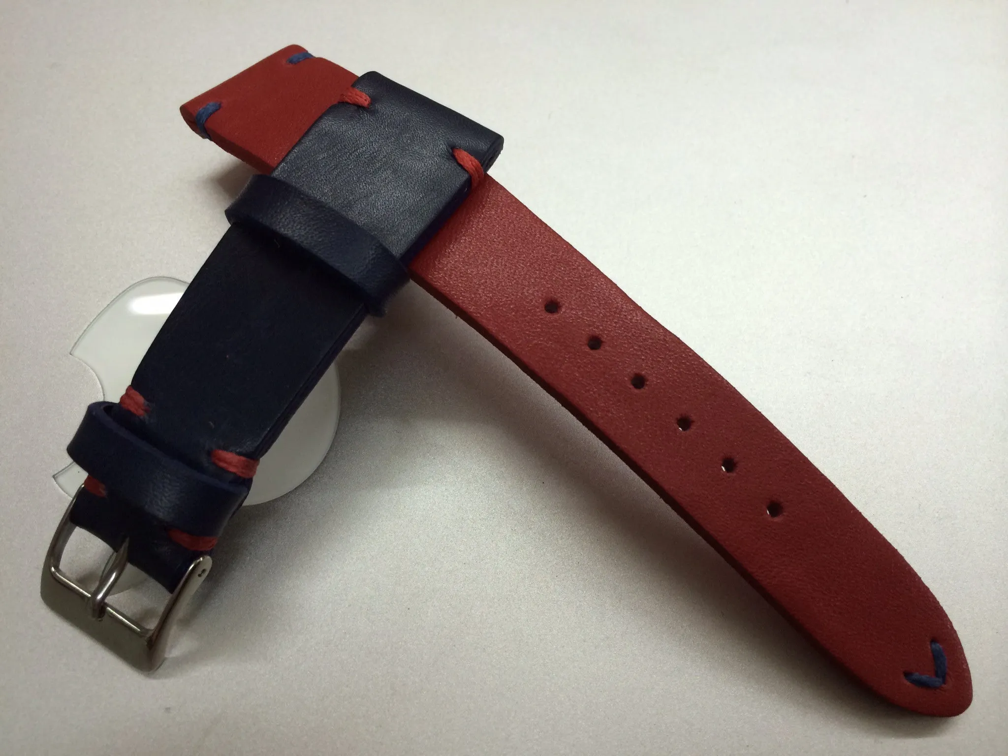 Pepsi Bezel GMT Watch Strap, Leather Watch Strap 20mm, Blue and Red Watch Band