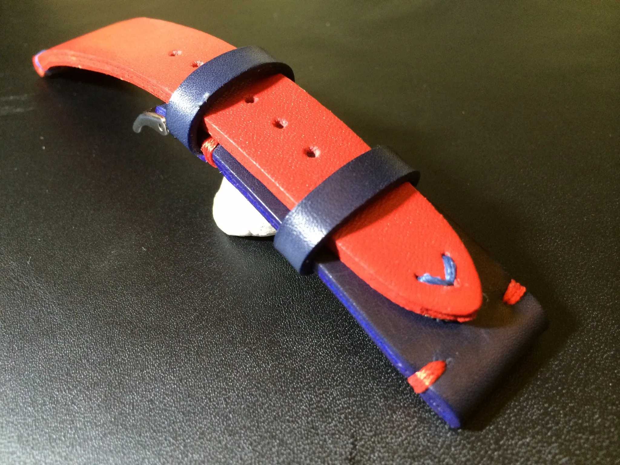 Pepsi Bezel GMT Watch Strap, Leather Watch Strap 20mm, Blue and Red Watch Band