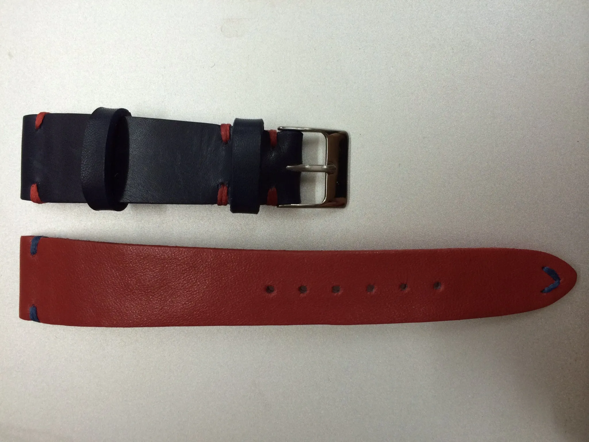 Pepsi Bezel GMT Watch Strap, Leather Watch Strap 20mm, Blue and Red Watch Band