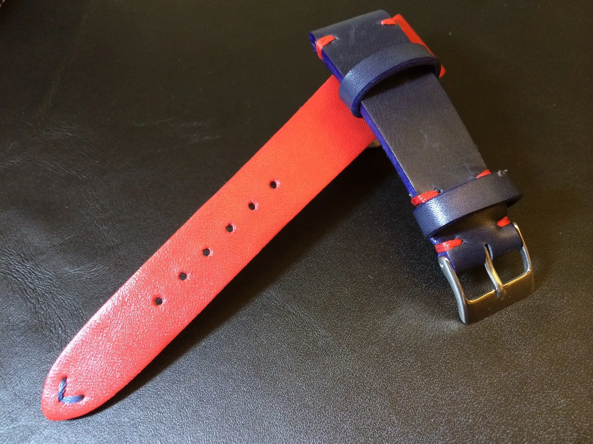 Pepsi Bezel GMT Watch Strap, Leather Watch Strap 20mm, Blue and Red Watch Band