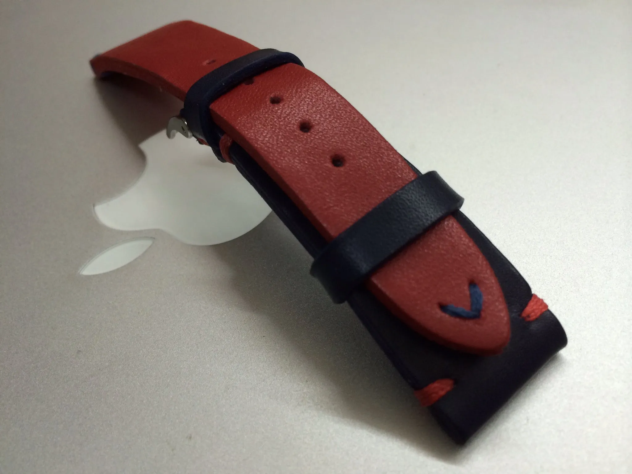 Pepsi Bezel GMT Watch Strap, Leather Watch Strap 20mm, Blue and Red Watch Band