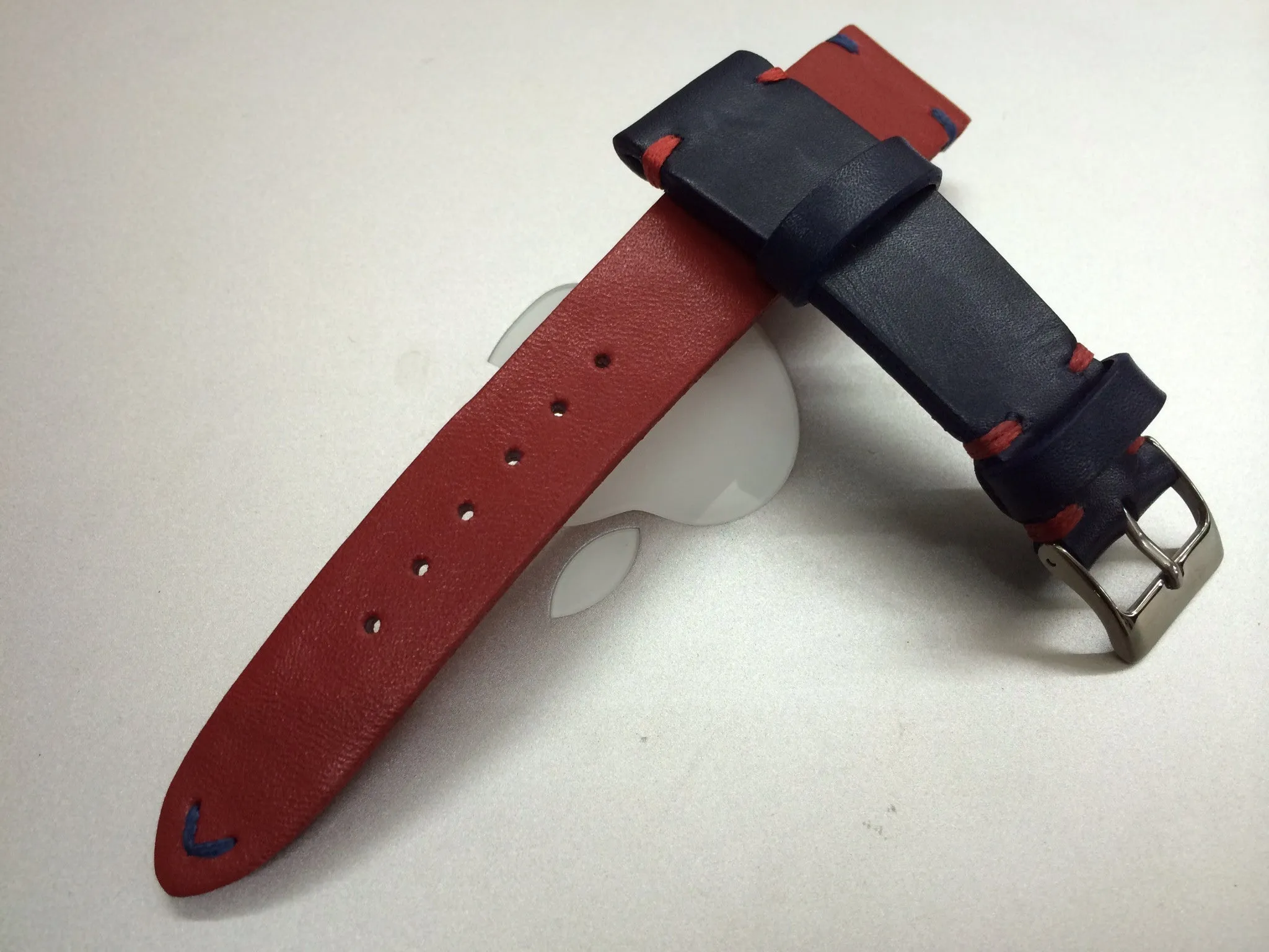 Pepsi Bezel GMT Watch Strap, Leather Watch Strap 20mm, Blue and Red Watch Band