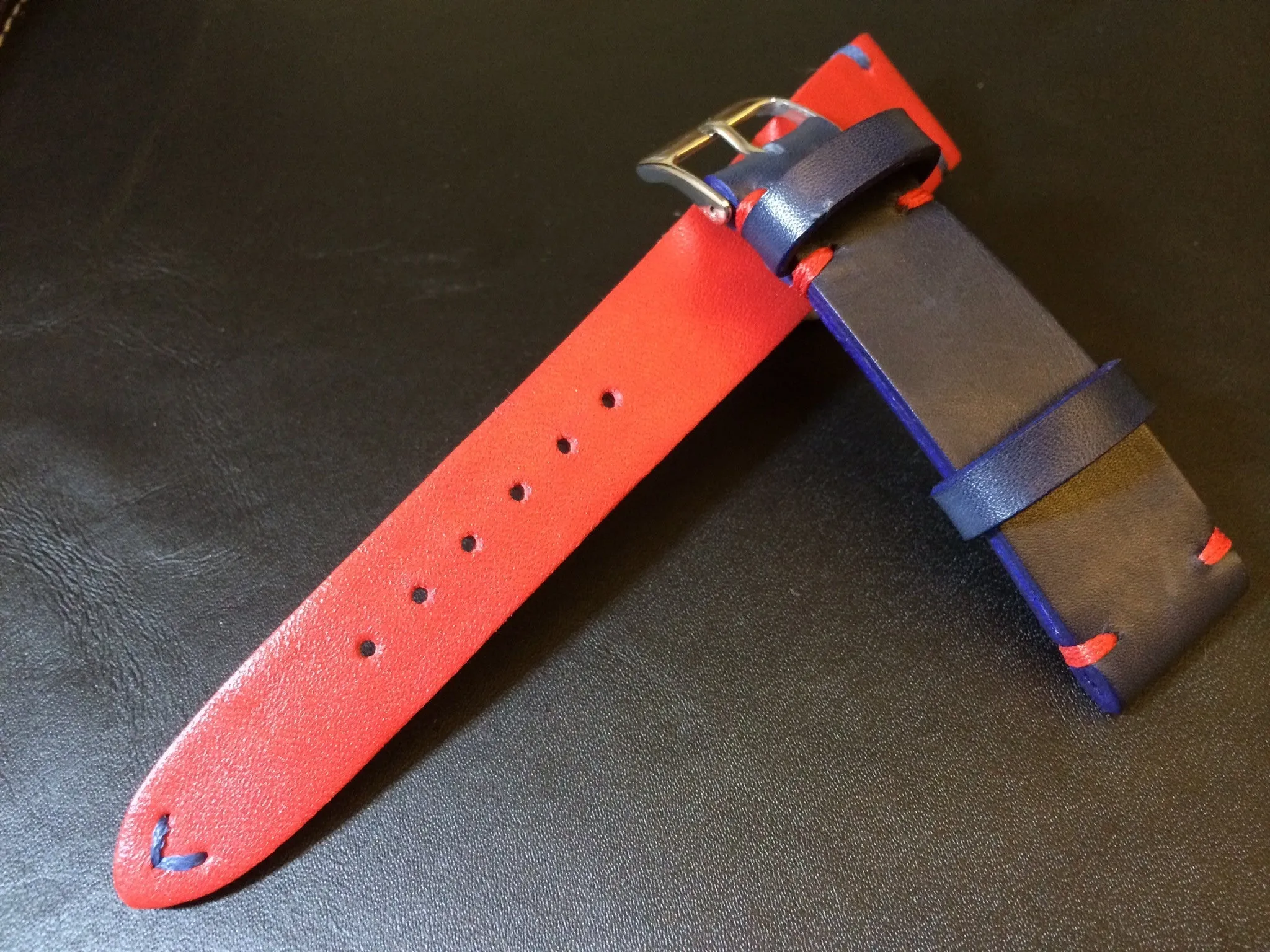 Pepsi Bezel GMT Watch Strap, Leather Watch Strap 20mm, Blue and Red Watch Band