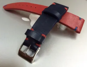 Pepsi Bezel GMT Watch Strap, Leather Watch Strap 20mm, Blue and Red Watch Band