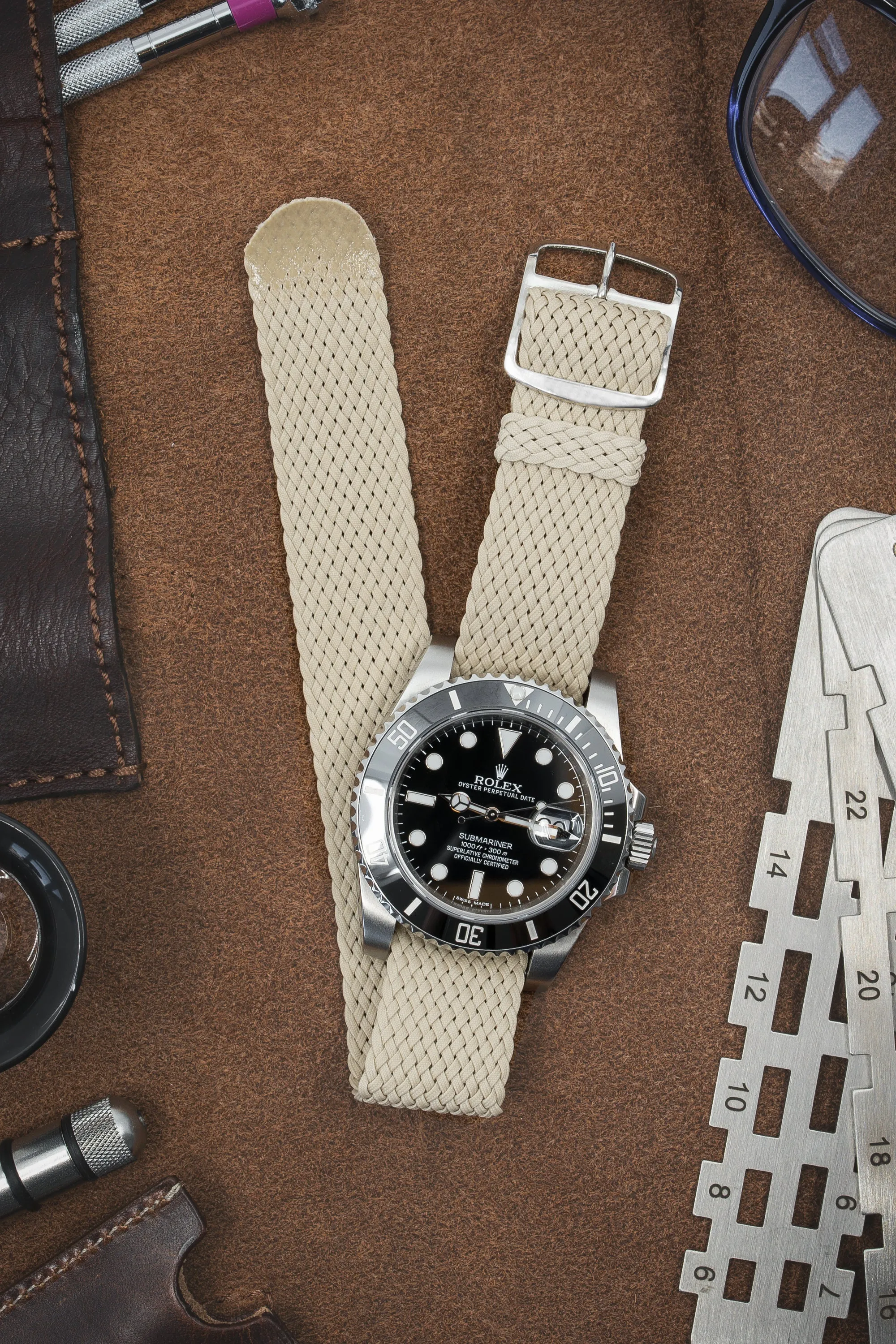 PERLON Braided One Piece Watch Strap & Buckle in BEIGE