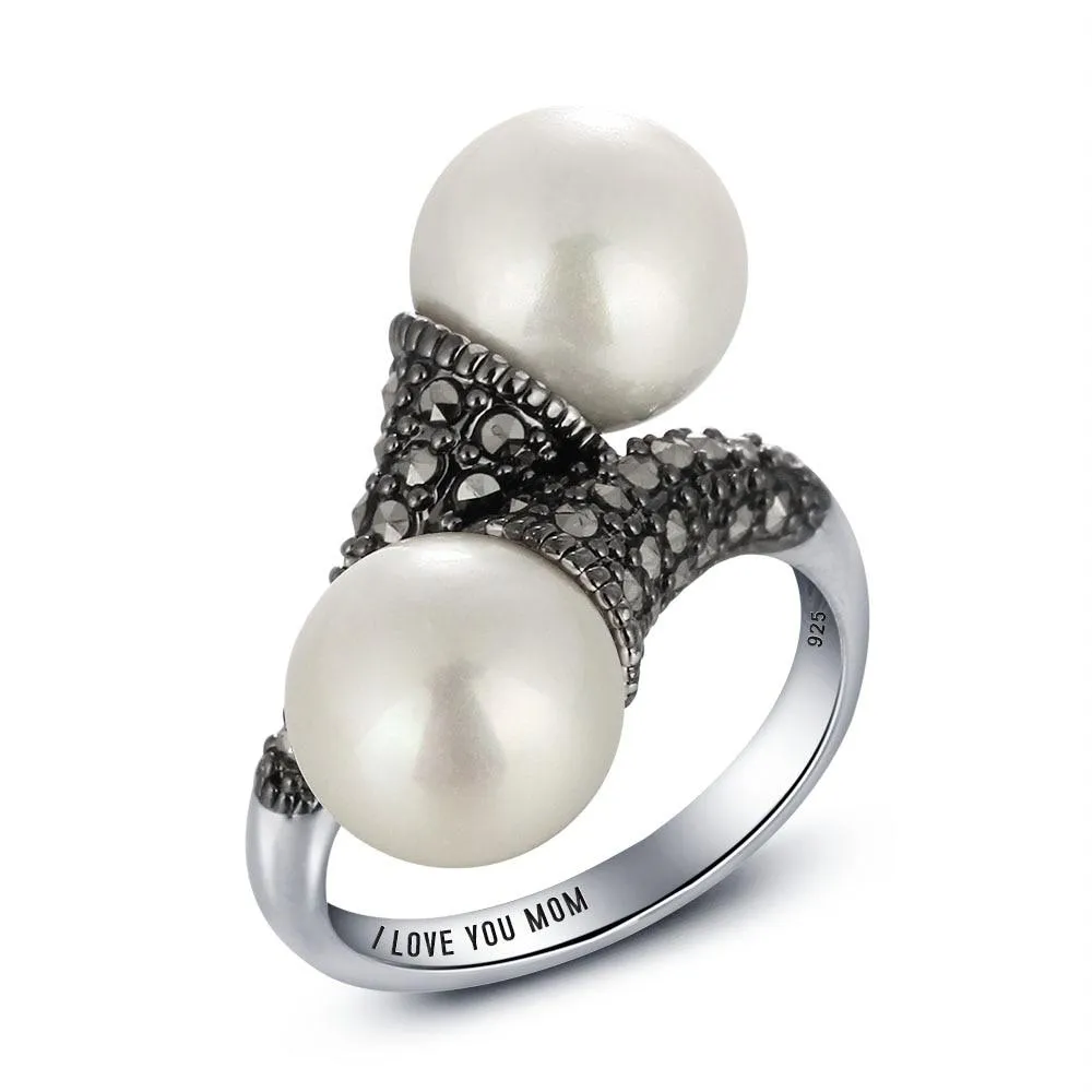 Personalized 925 Sterling Silver Mosaic Stone Simulated Pearl Rings, Fashion Jewelry for Women