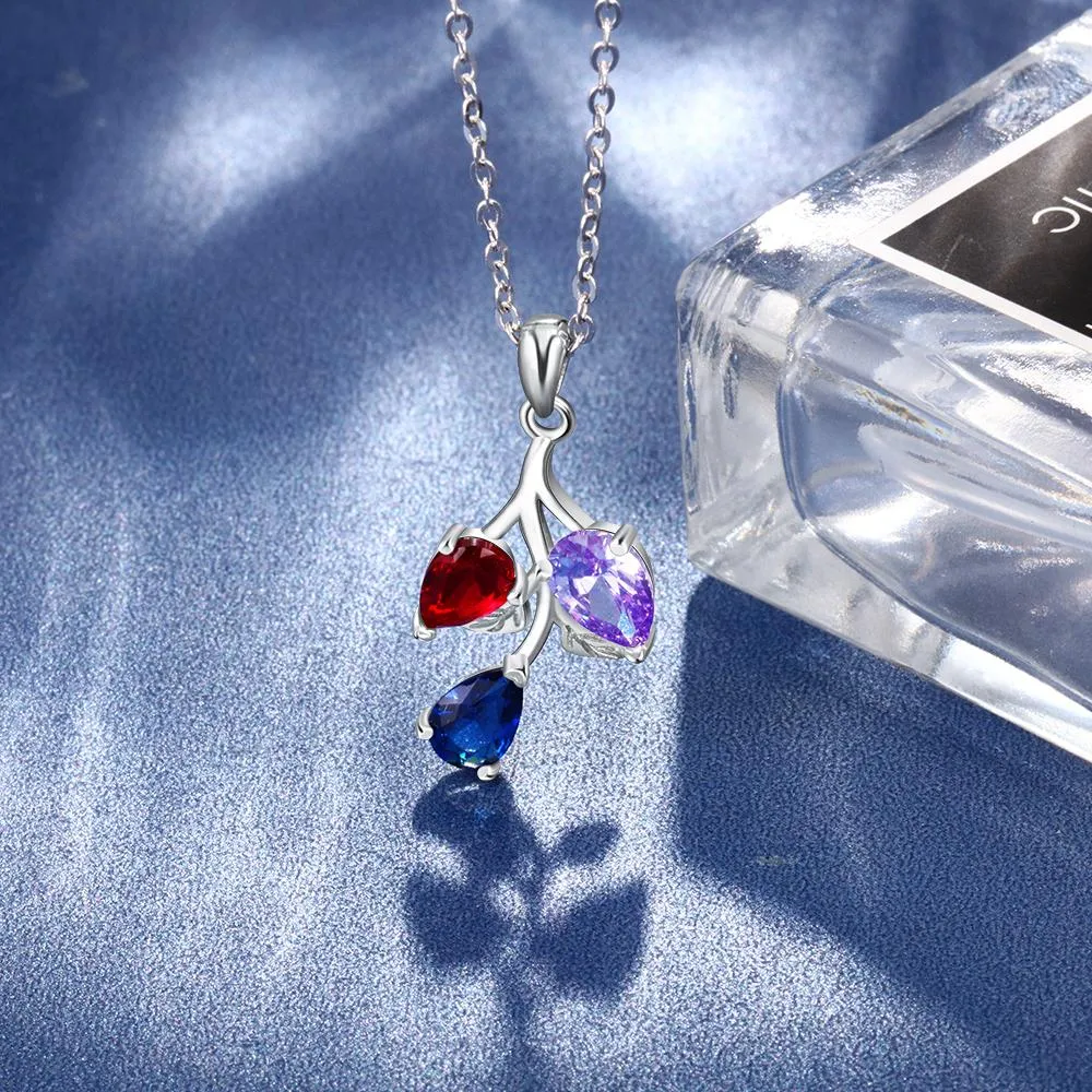 Personalized Copper Necklace & Custom Leaf Pendant with 3 Birthstones, Trendy Women’s Party Jewelry