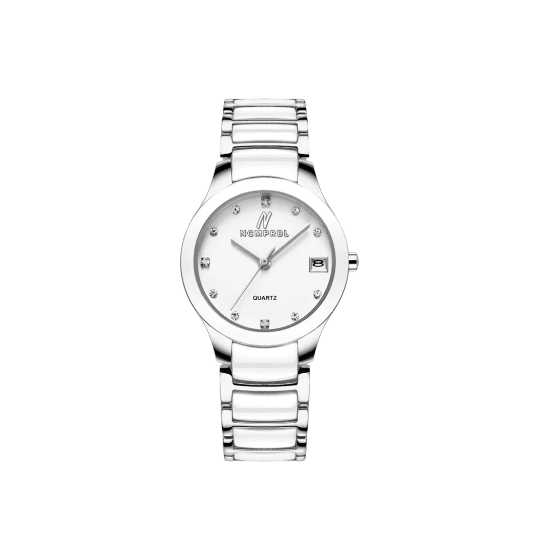 Petite Link Reign 34MM Womens Ceramic Watch In White and Silver