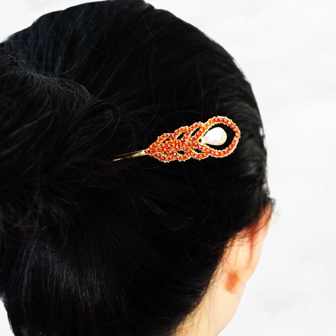 Phoenix Feather Carnelian Hairstick
