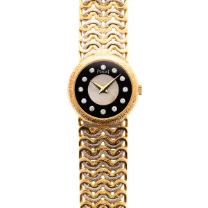 Piaget Two-Tone Bracelet Watch Ref. 4152 with Onyx, Diamond and Mother of Pearl Dial