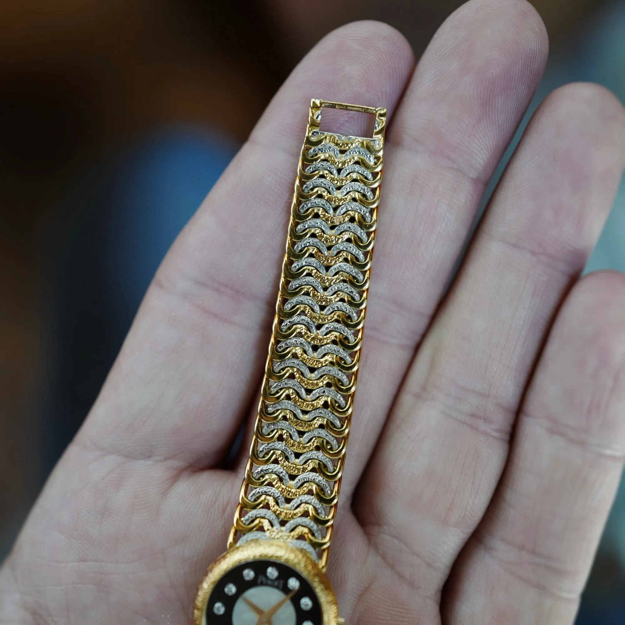 Piaget Two-Tone Bracelet Watch Ref. 4152 with Onyx, Diamond and Mother of Pearl Dial