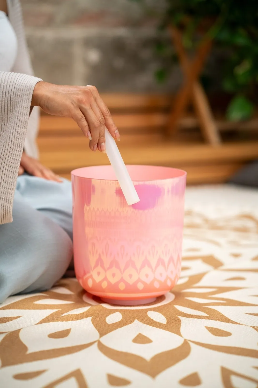 Pink Lotus Essence Crystal Singing Bowl / G3 Throat Chakra