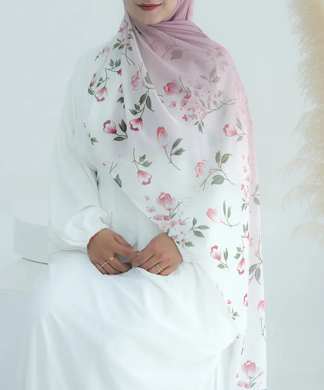 Pink Ombre Floral scarf rectangular hijab in chiffon premium quality