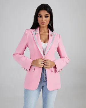 Pink Rose Detailed Single Buckle Blazer