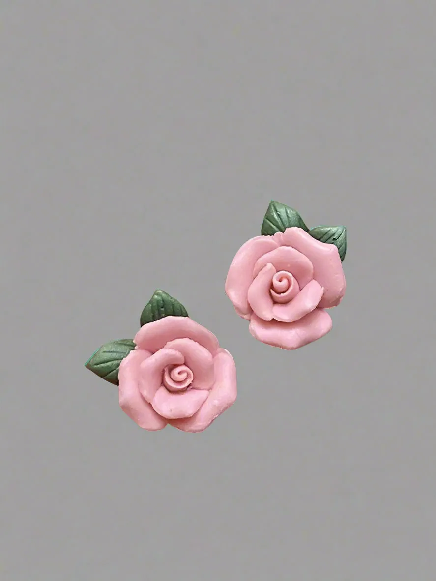 PINK ROSE RESIN STUD EARRING