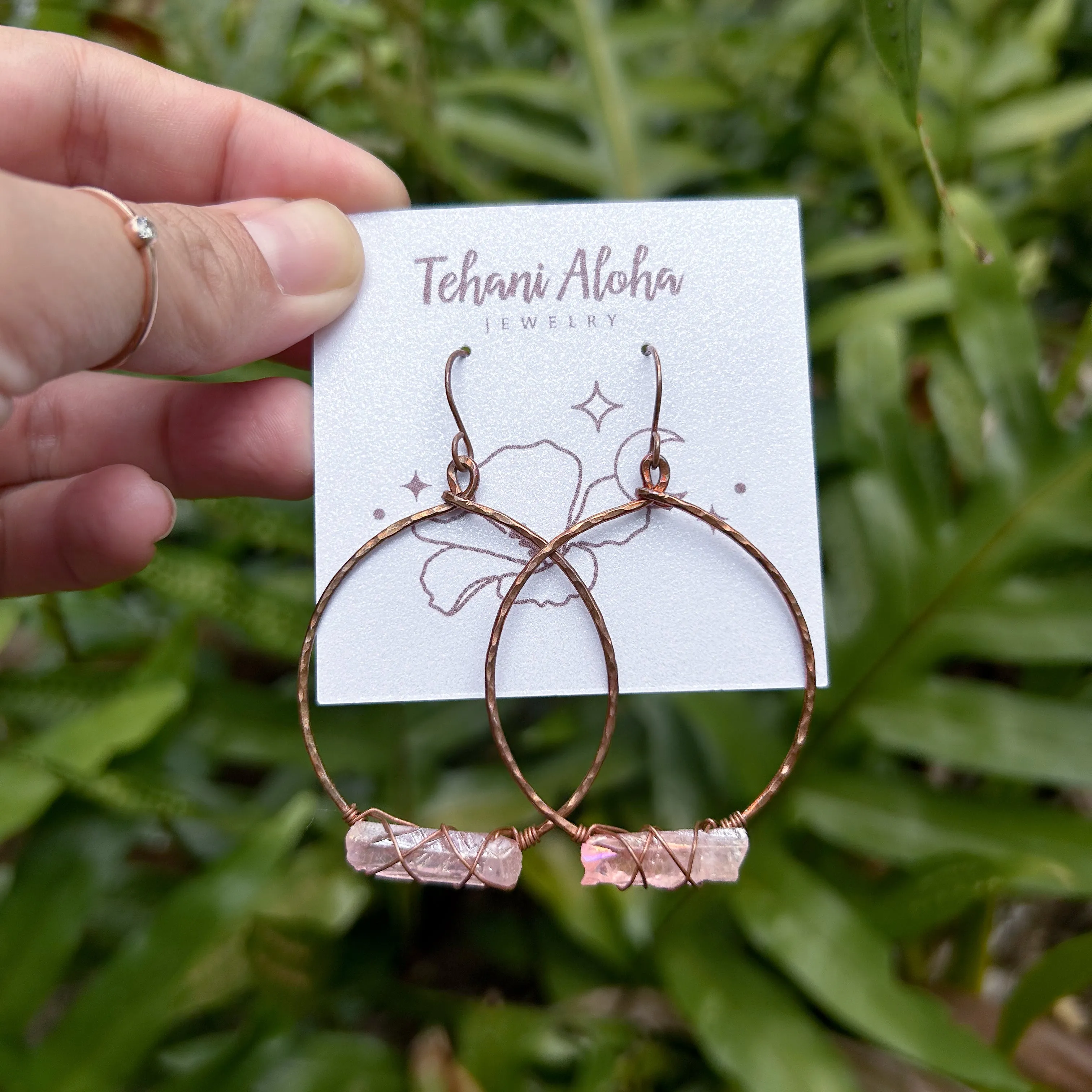 Pink Titanium Quartz Earrings - Copper