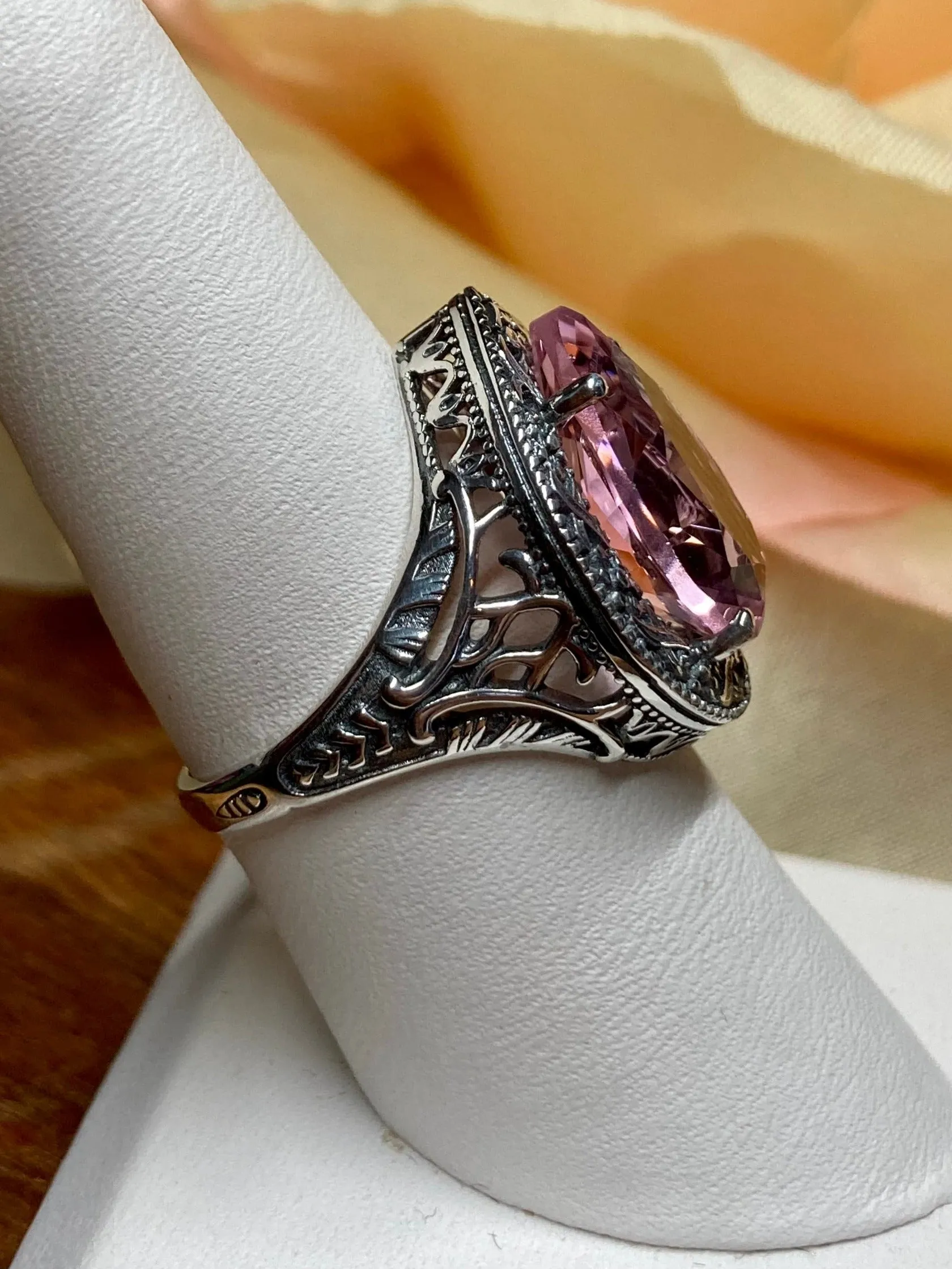 Pink Topaz Ring, Teardrop Gem, Victorian Jewelry Design#D28