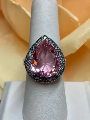 Pink Topaz Ring, Teardrop Gem, Victorian Jewelry Design#D28