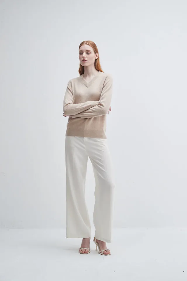 Pissenlit V-neck Cashmere Sweater in Oatmeal