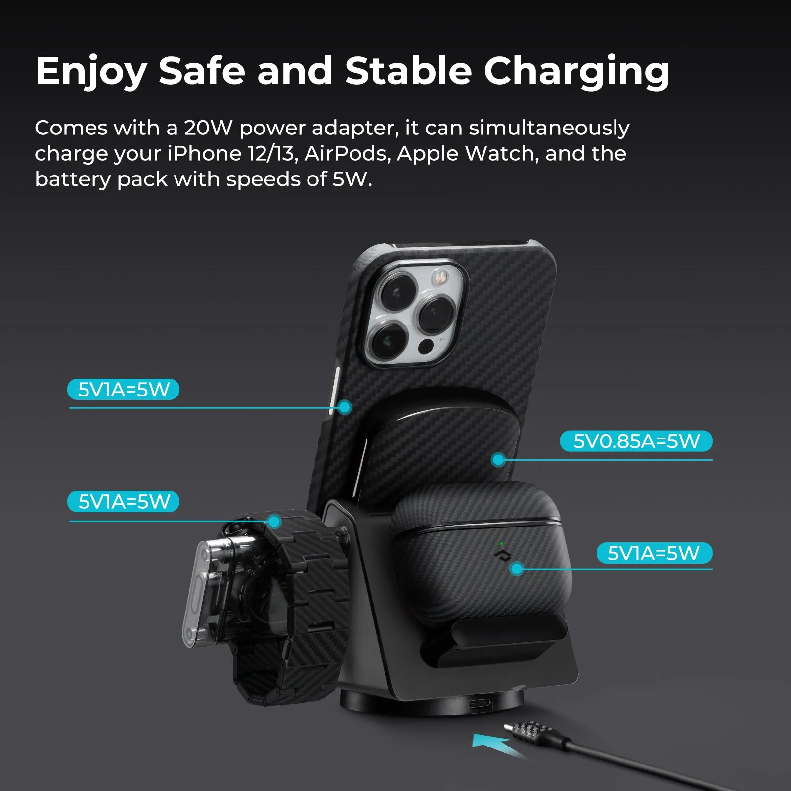 Pitaka MagEZ Slider 4-in-1 Wireless Charger   Power Dongle for Apple Watch