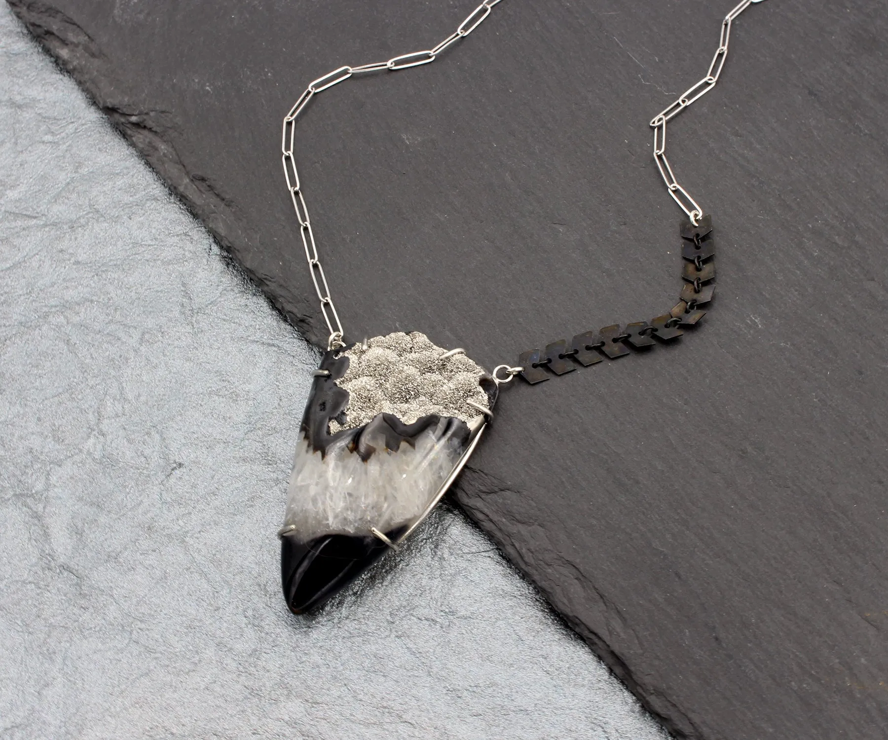 Platinum Druzy Offset Chevron Necklace