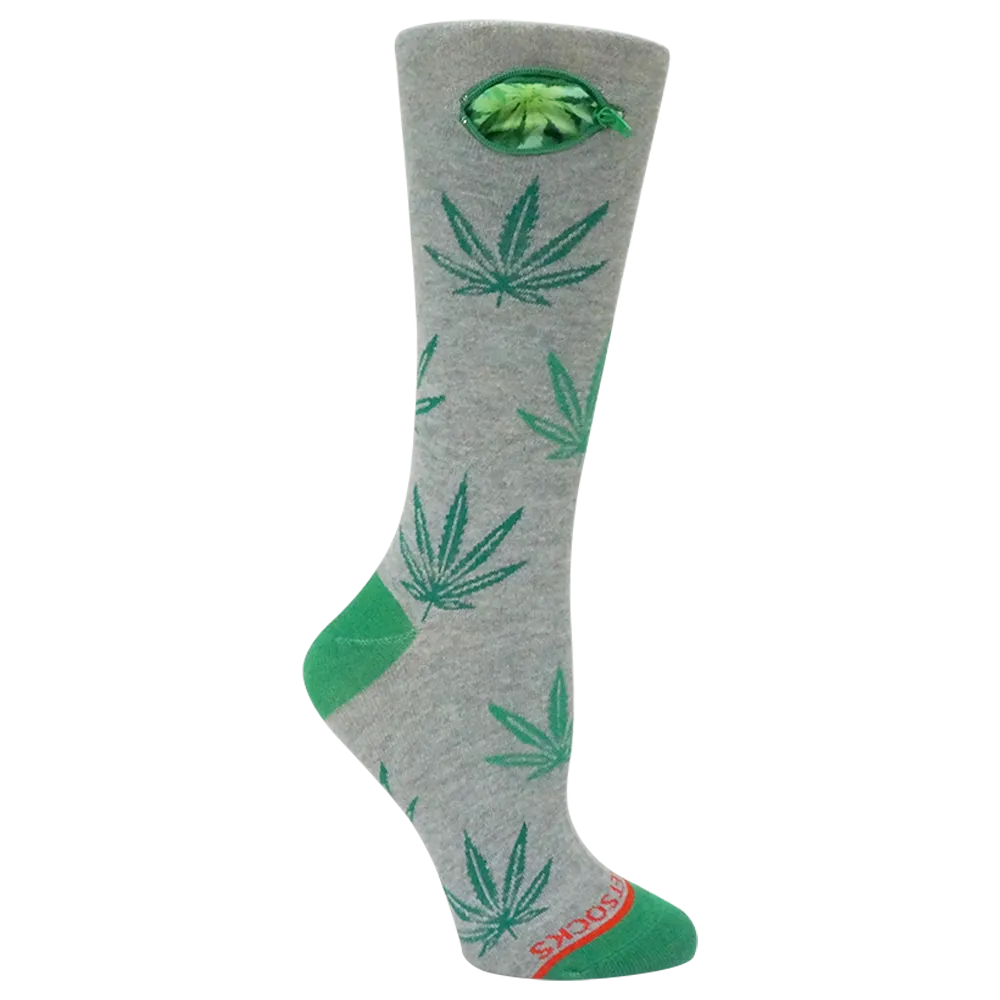 Pocket Socks® Leaves on Grey, Womens