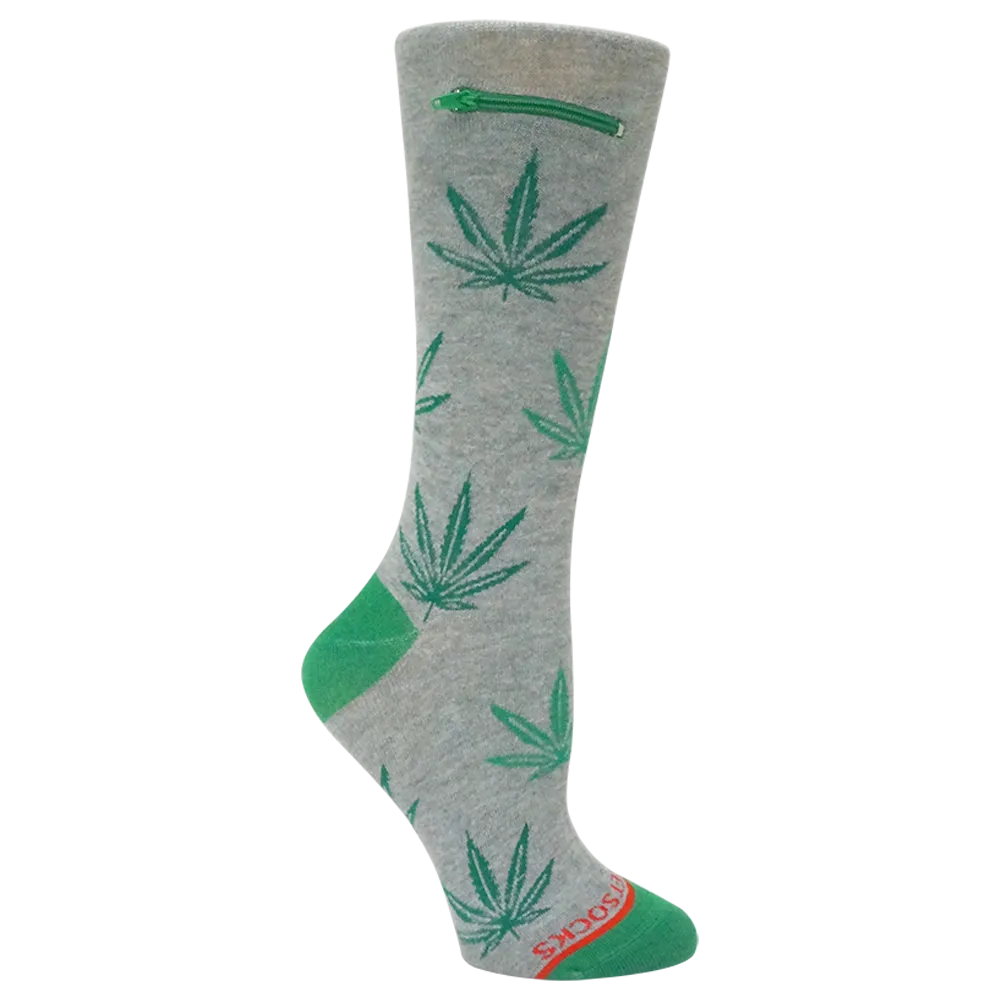 Pocket Socks® Leaves on Grey, Womens