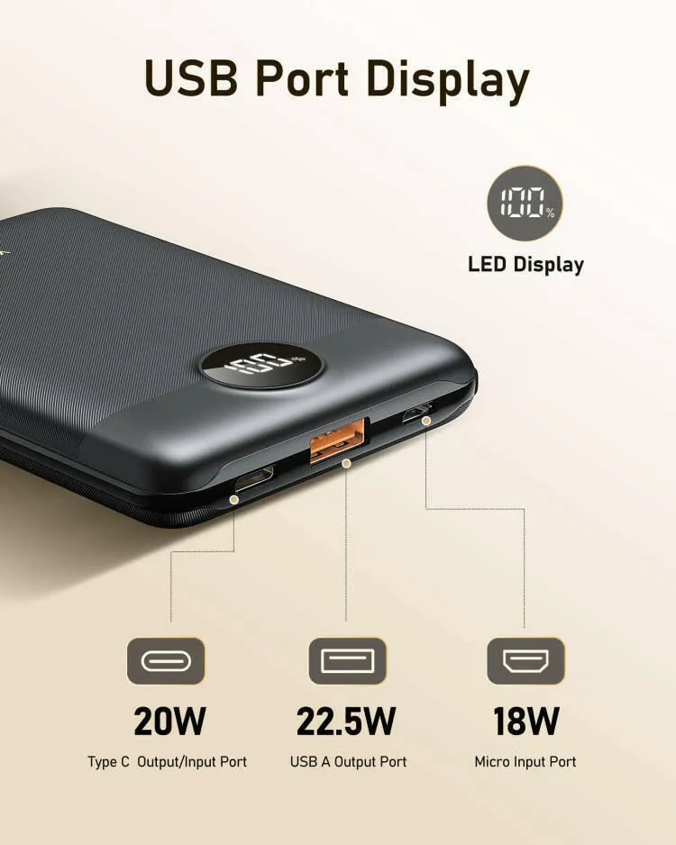 Portable Mini Power Bank Charger With PD 3.0 & QC 3.0,USB