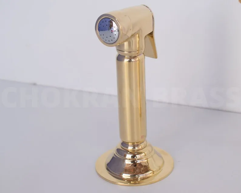 Premium Brass Bridge Kitchen Faucet with Lever Handles and Brass Sprayer - Unlacquered Finish