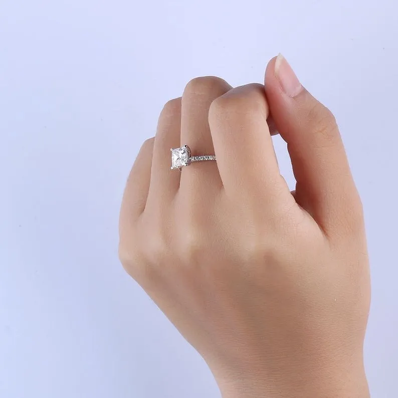 Princess cut Moissanite engagement ring vintage Unique rose gold Marquise cut engagement ring for women wedding Bridal gift