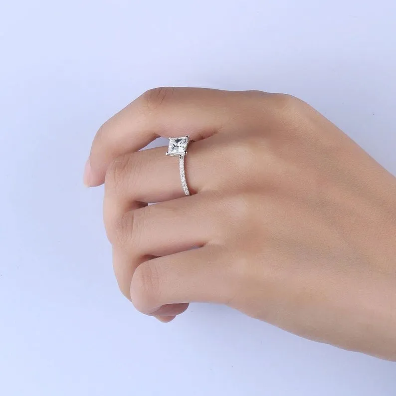 Princess cut Moissanite engagement ring vintage Unique rose gold Marquise cut engagement ring for women wedding Bridal gift