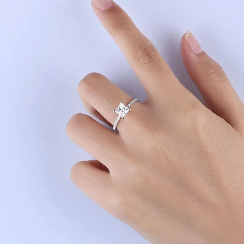 Princess cut Moissanite engagement ring vintage Unique rose gold Marquise cut engagement ring for women wedding Bridal gift