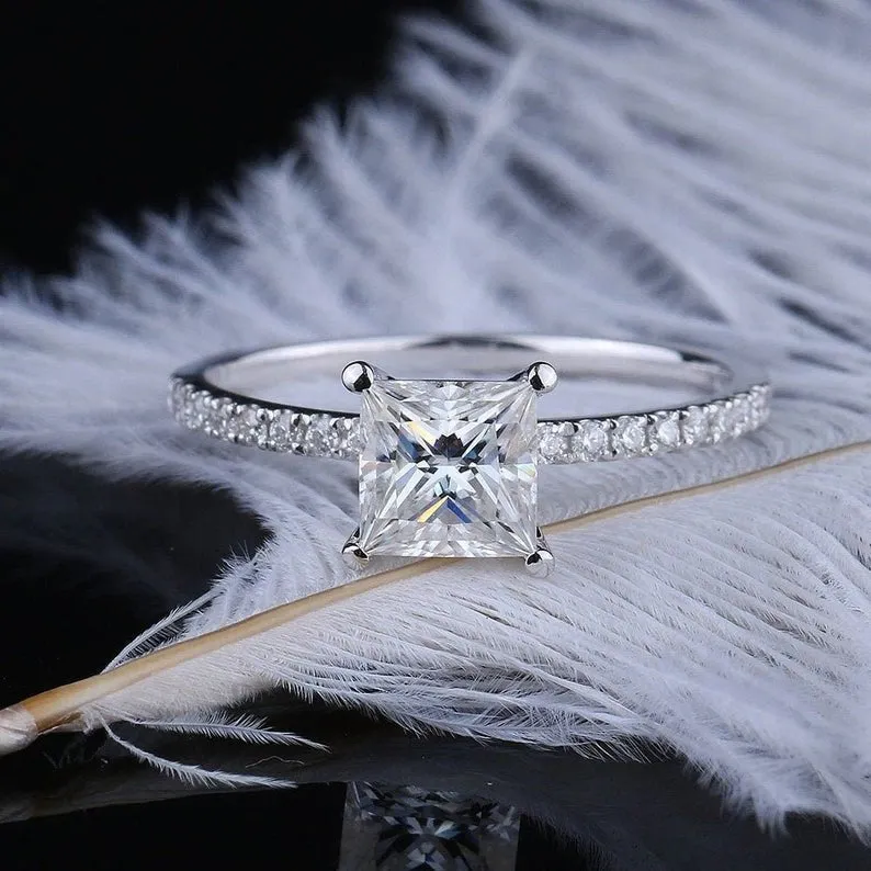 Princess cut Moissanite engagement ring vintage Unique rose gold Marquise cut engagement ring for women wedding Bridal gift