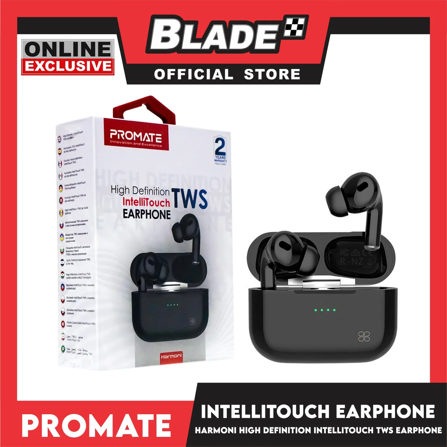 Promate Wireless Earbuds, Harmoni Sleek Bluetooth v5.0 TWS Earphones with 240mAh Charging Case (Black) Innovation And Excellence
