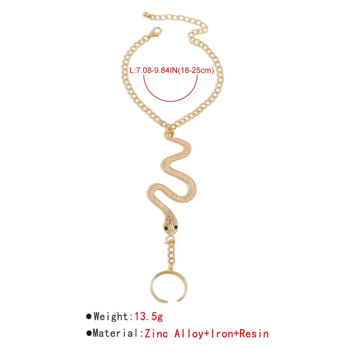 Punk Link Chain Bracelet with Connected Finger Ring