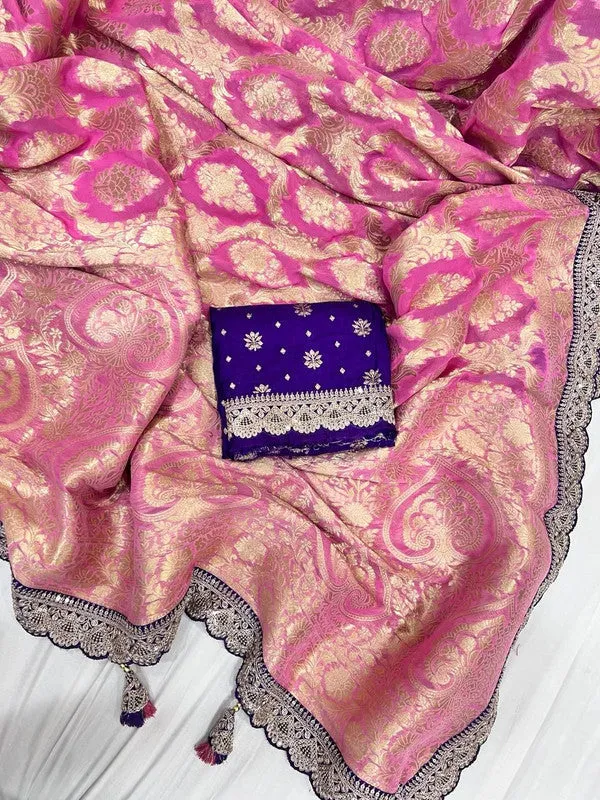 Pure Khaddi Georgette Saree with Sabyasachi Border