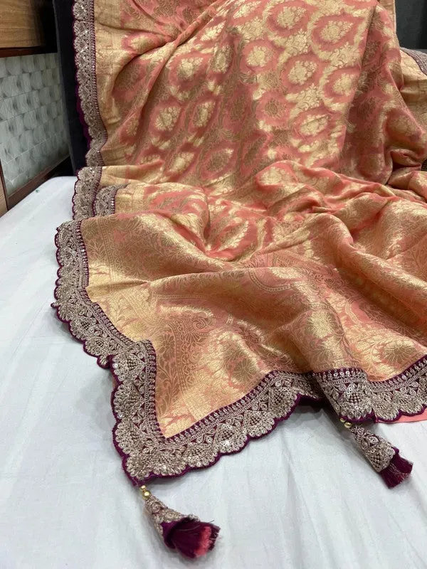 Pure Khaddi Georgette Saree with Sabyasachi Border