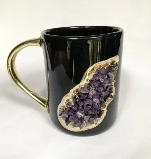 Purple Amethyst Black Mug with Gold Handle - Set of 2