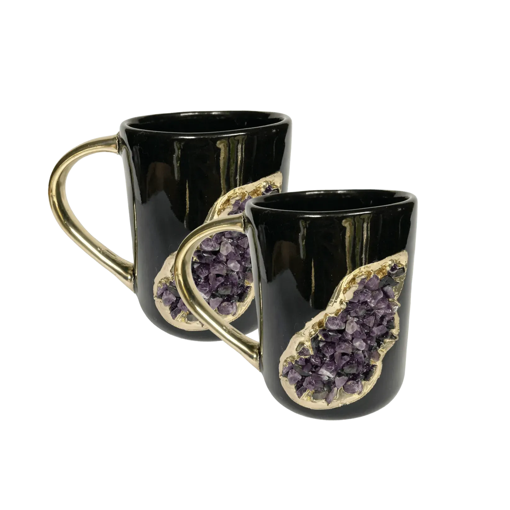 Purple Amethyst Black Mug with Gold Handle - Set of 2