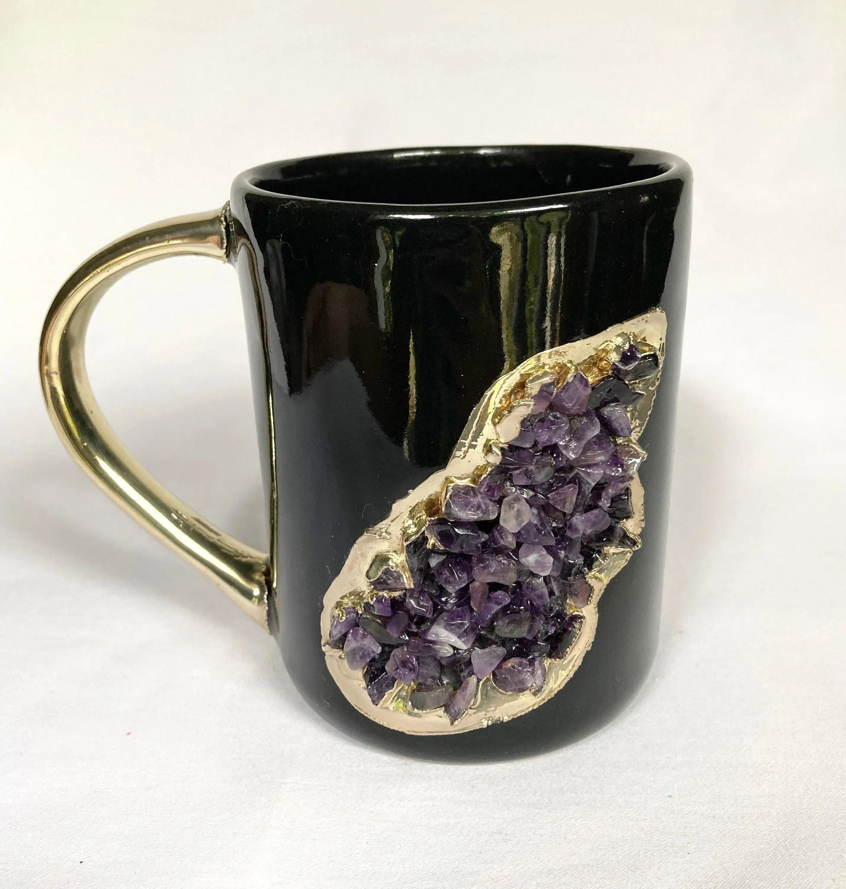 Purple Amethyst Black Mug with Gold Handle - Set of 2