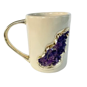 Purple Amethyst Crystal Ceramic Mug with Gold Handle - Set of 2