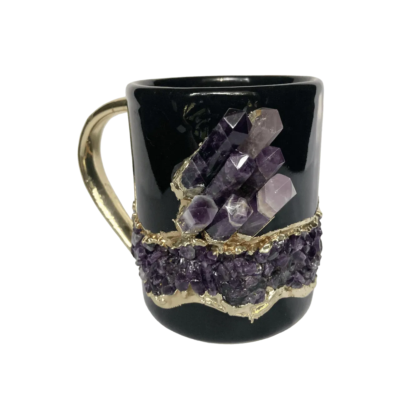 Purple Amethyst Crystal Ceramic Mug with Gold Handle