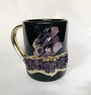 Purple Amethyst Crystal Ceramic Mug with Gold Handle