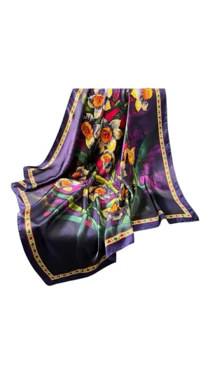 Purple Patterned Silk Scarf
