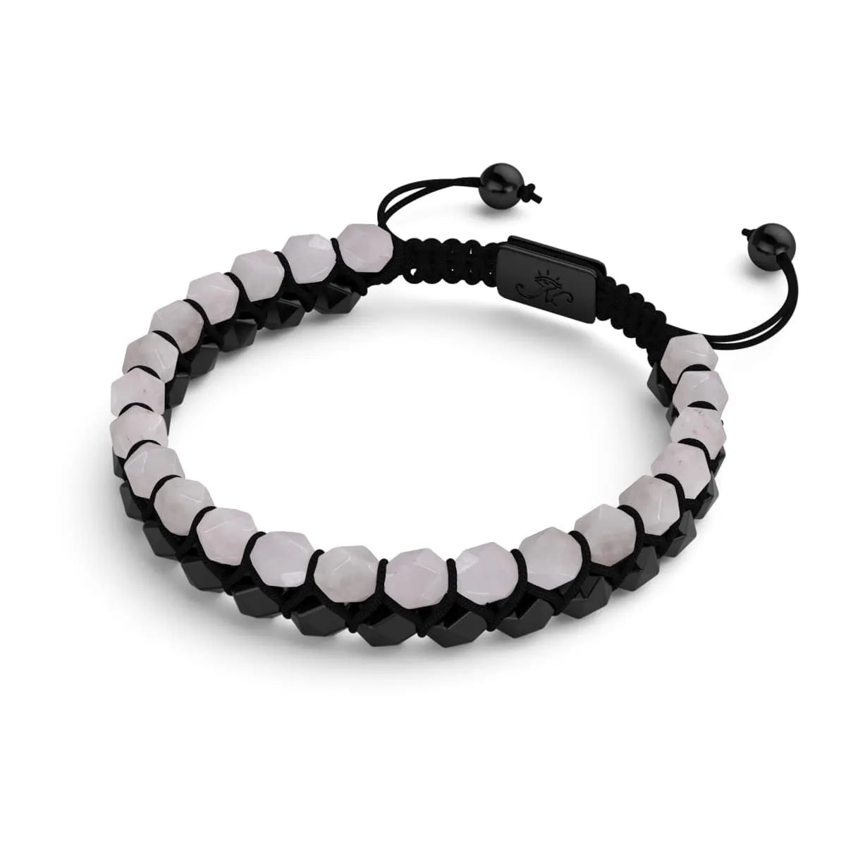 Quartz & Black Agate | Gunmetal | Double Geom Bracelet